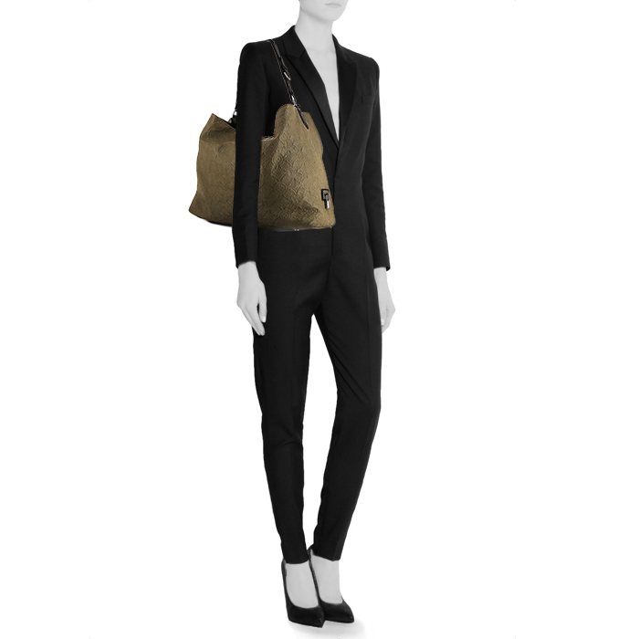 Louis Vuitton Antheia Hobo shopping bag in taupe monogram leather and black leather - Detail D1