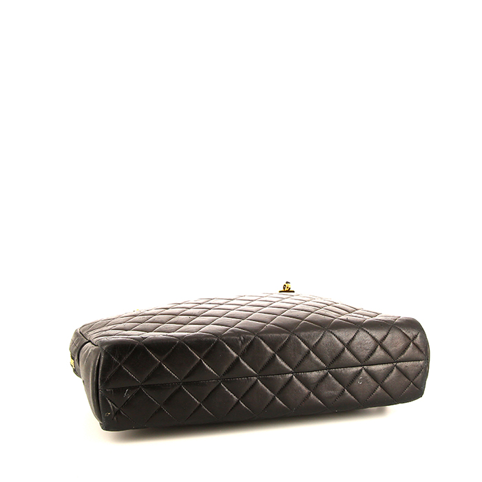 Sac cabas Chanel Grand Shopping en cuir matelassé noir - Detail D4