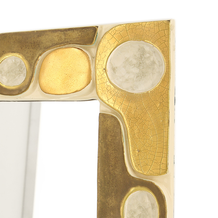 Mithé Espelt, rare "Ouvéa" mirror, in embossed and glazed earthenware, crackled gold and crystallized glass, around 1985 - Detail D1
