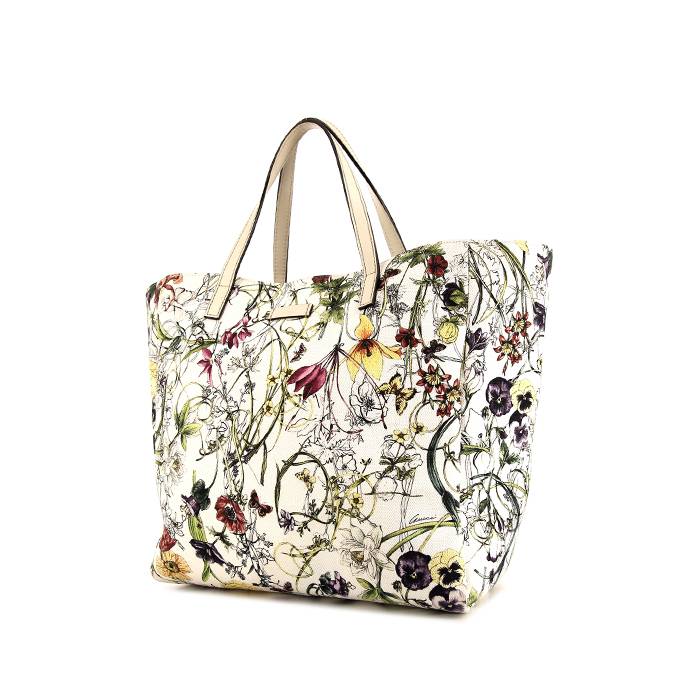 Gucci Floral Tote shopping bag in white canvas