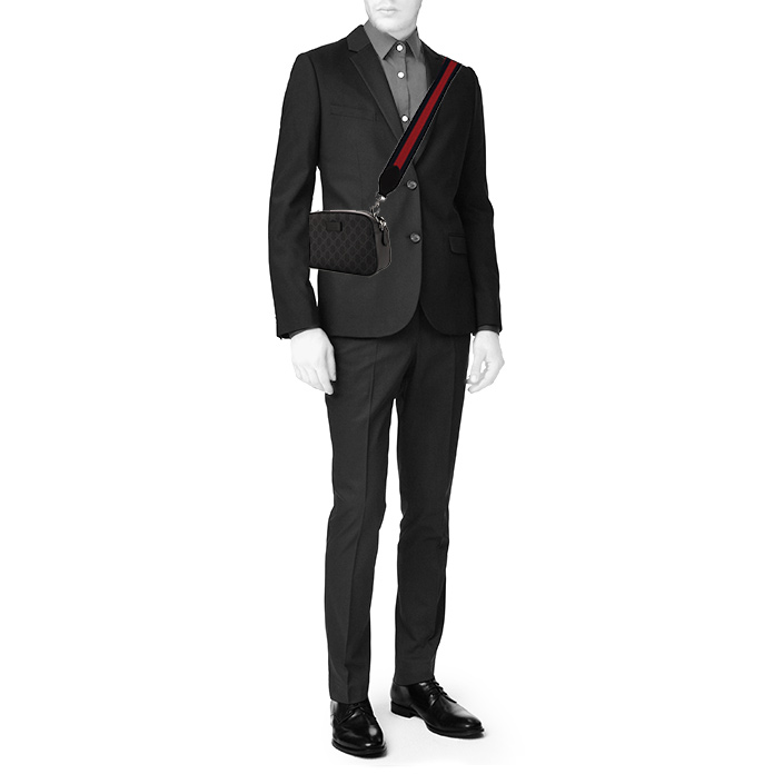 Gucci shoulder bag in anthracite grey monogram canvas and black leather - Detail D1
