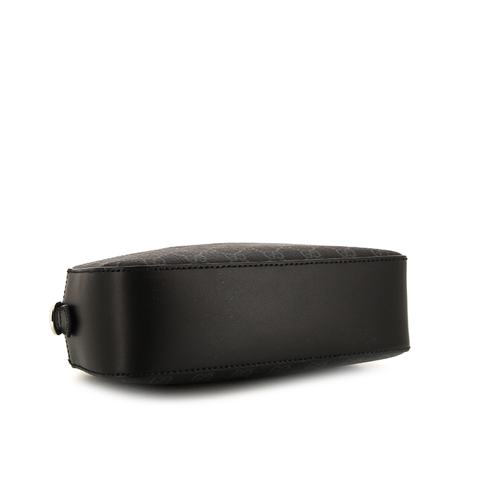 Gucci shoulder bag in anthracite grey monogram canvas and black leather - Detail D4
