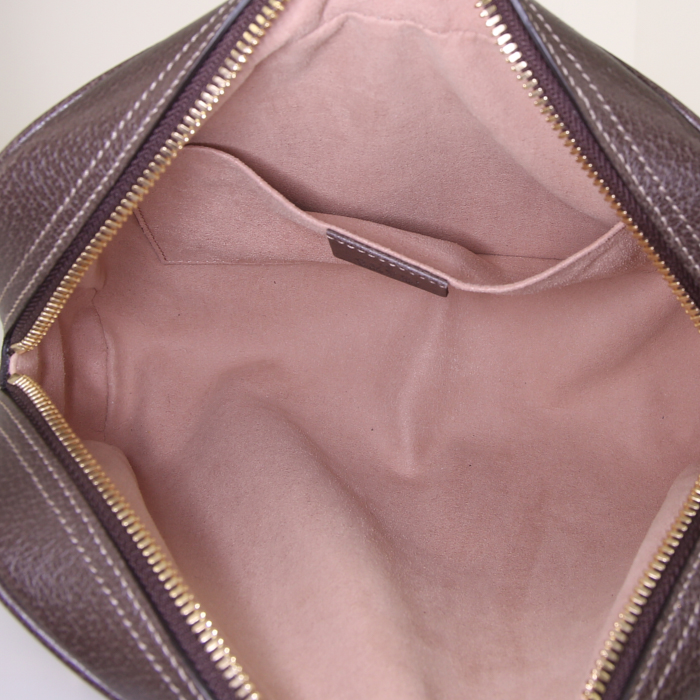Pochette-cintura Gucci Ophidia in tela monogram beige e marrone e pelle martellata marrone - Detail D2