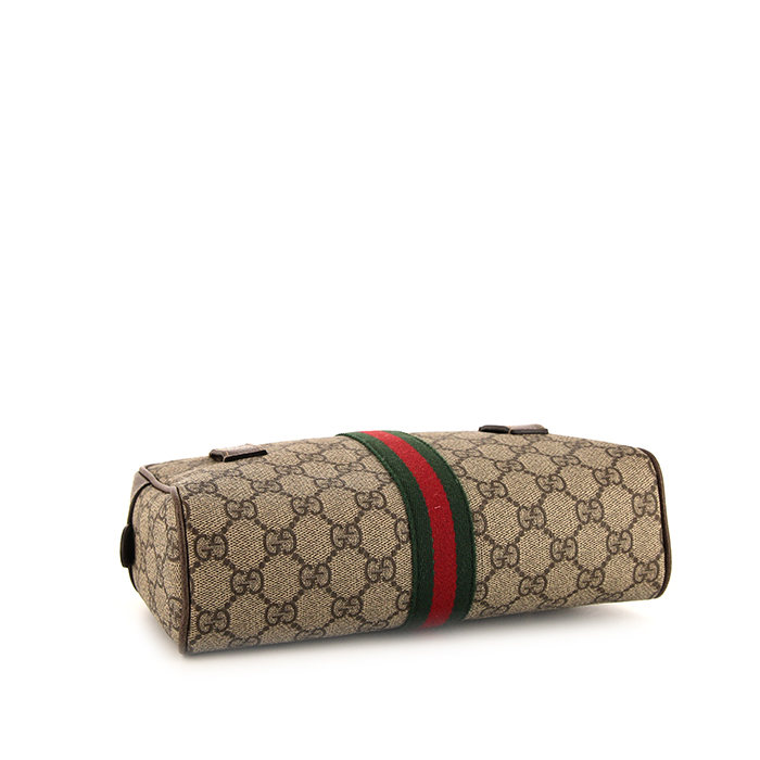 Pochette-ceinture Gucci Ophidia en toile monogram beige et marron et cuir grainé marron - Detail D4