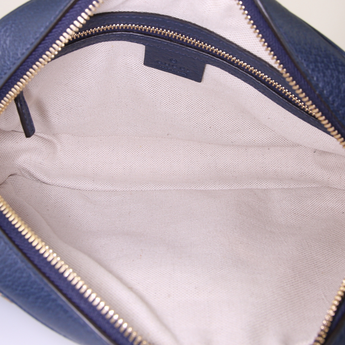 Gucci shoulder bag in canvas and navy blue leather - Detail D2