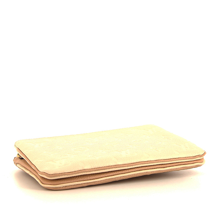 Louis Vuitton Double Zip pouch in beige and cream color empreinte monogram leather - Detail D5