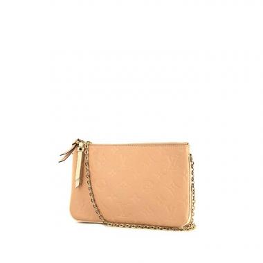 Bolsito de mano Louis Vuitton Double Zip en cuero monogram huella beige y color crema