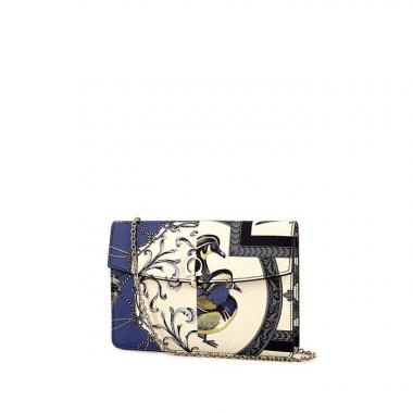 Salvatore Ferragamo Continental handbag/clutch in beige and blue grained leather
