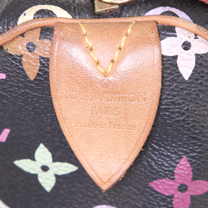 Bolso de mano Louis Vuitton Speedy Editions Limitées en lona Monogram multicolor y negra y cuero natural - Detail D3