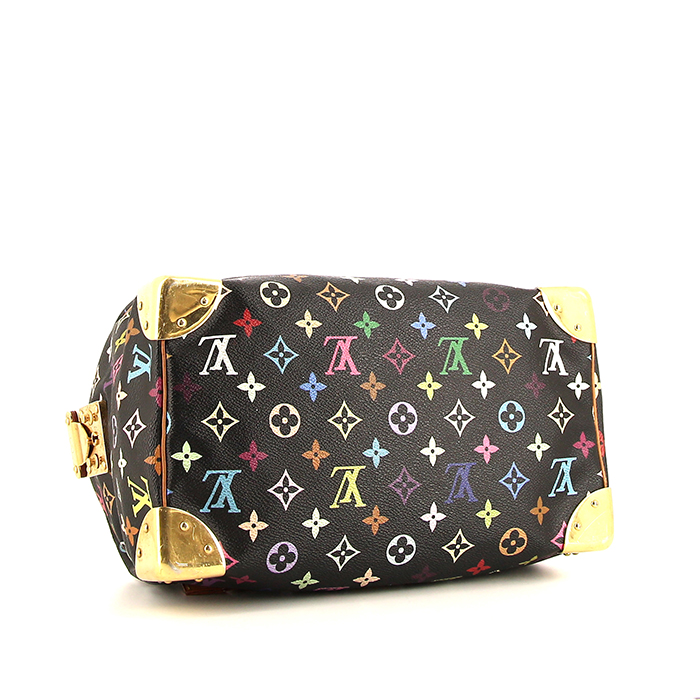 Borsa Louis Vuitton Speedy Editions Limitées in tela monogram multicolore e nera e pelle naturale - Detail D4