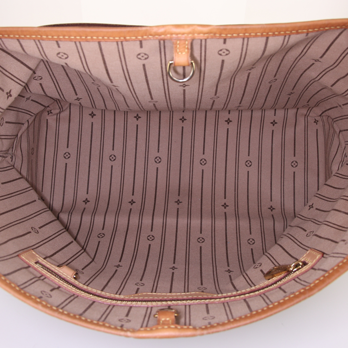 Shopping bag Louis Vuitton Delightful in tela monogram marrone e pelle naturale - Detail D2
