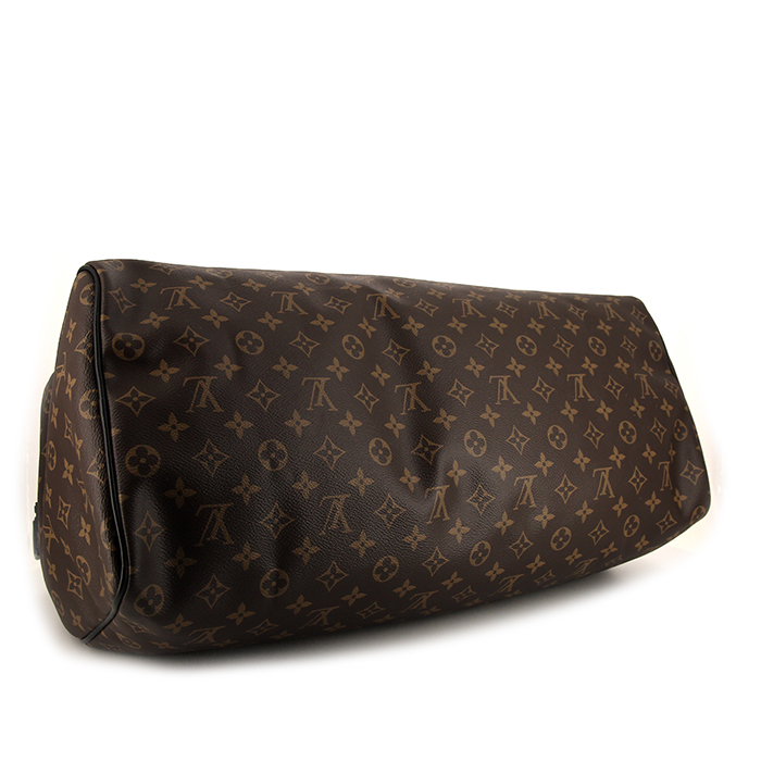 Borsa da viaggio Louis Vuitton Keepall 50 cm in tela monogram marrone e pelle nera - Detail D5
