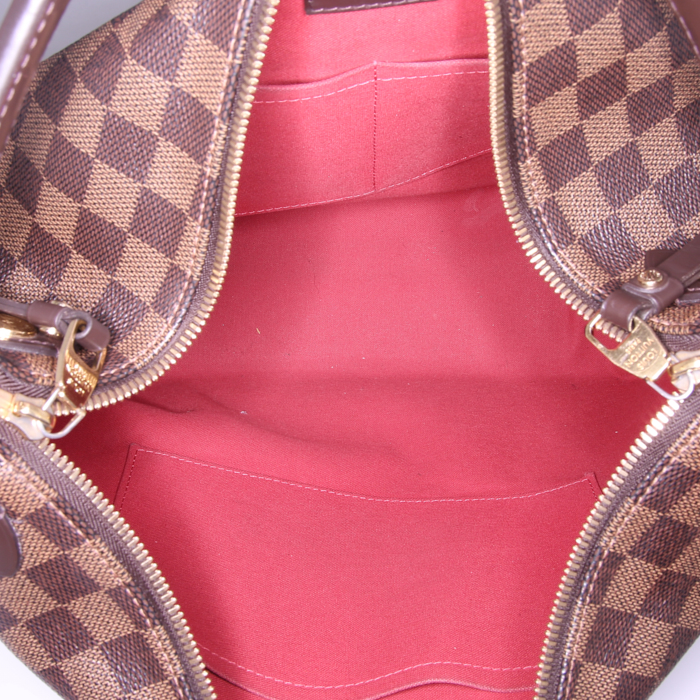 Louis Vuitton Duomo Hobo shopping bag in ebene damier canvas and brown leather - Detail D2
