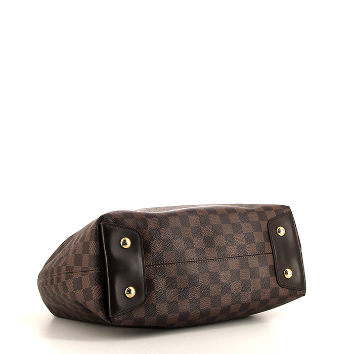 Louis Vuitton Duomo Hobo shopping bag in ebene damier canvas and brown leather - Detail D4