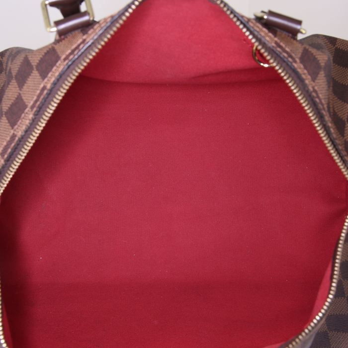 Bolso de mano Louis Vuitton Speedy 35 en lona a cuadros ébano y cuero marrón - Detail D2