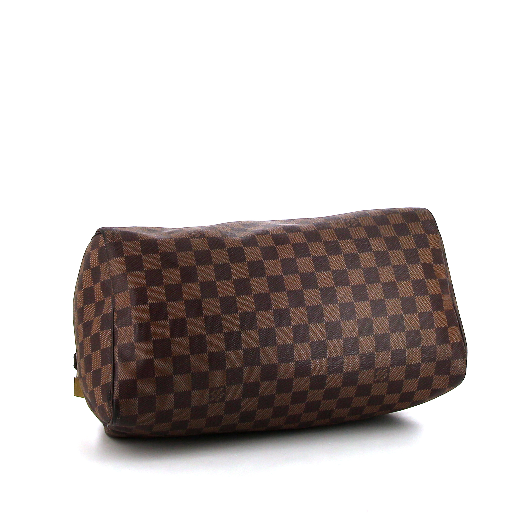 Louis Vuitton Speedy 35 handbag in ebene damier canvas and brown leather - Detail D4