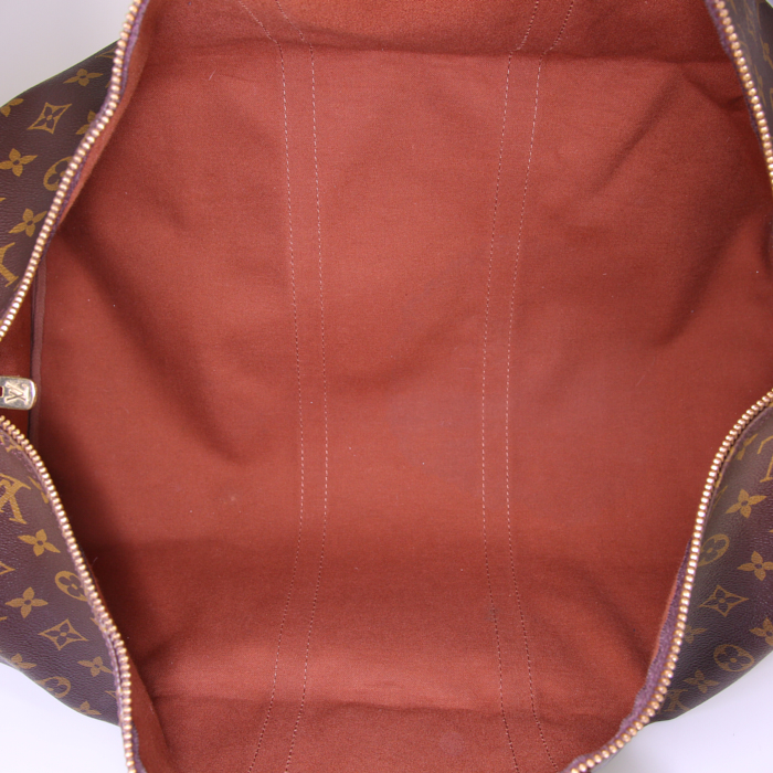 Louis Vuitton Keepall 55 cm travel bag in brown monogram canvas and natural leather - Detail D2