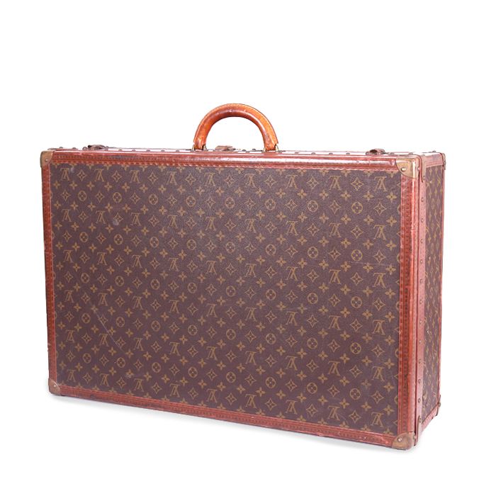 Louis Vuitton Alzer 75 cm suitcase in monogram canvas and natural leather - Detail D1