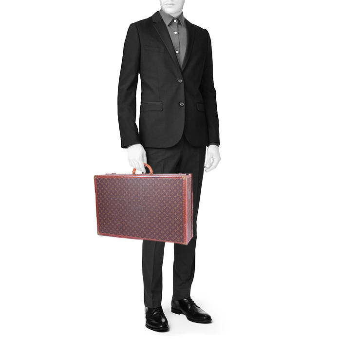 Louis Vuitton Alzer 75 cm suitcase in monogram canvas and natural leather - Detail D2