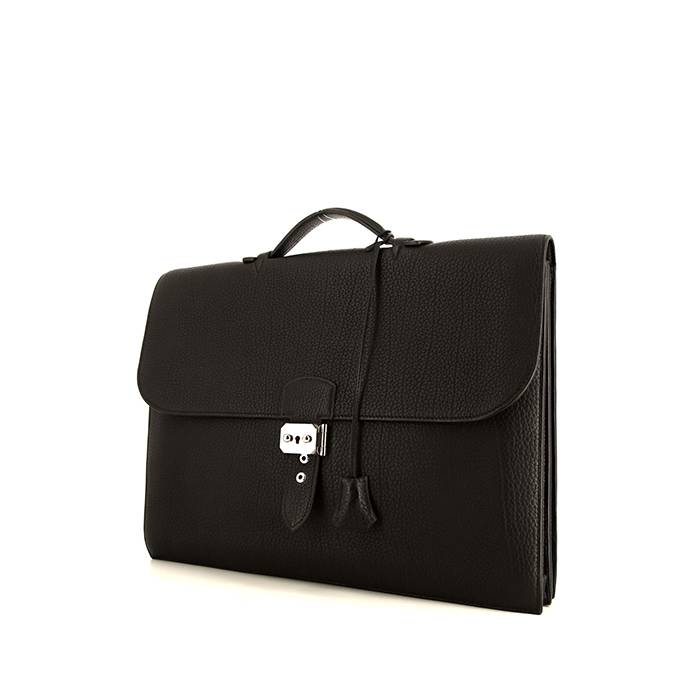 Hermes Black Box Leather Sac a Depeche 38 Briefcase Bag - Yoogi's