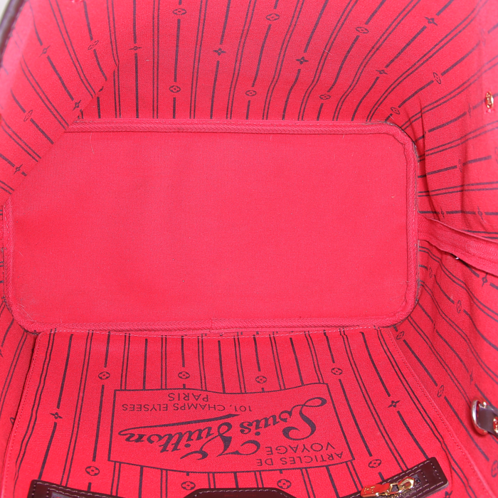 Shopping bag Louis Vuitton Neverfull modello medio in tela cerata con motivo a scacchi ebano e pelle marrone - Detail D2