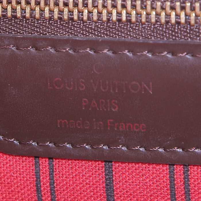 Sac cabas Louis Vuitton Neverfull moyen modèle en toile damier enduite ébène et cuir marron - Detail D3