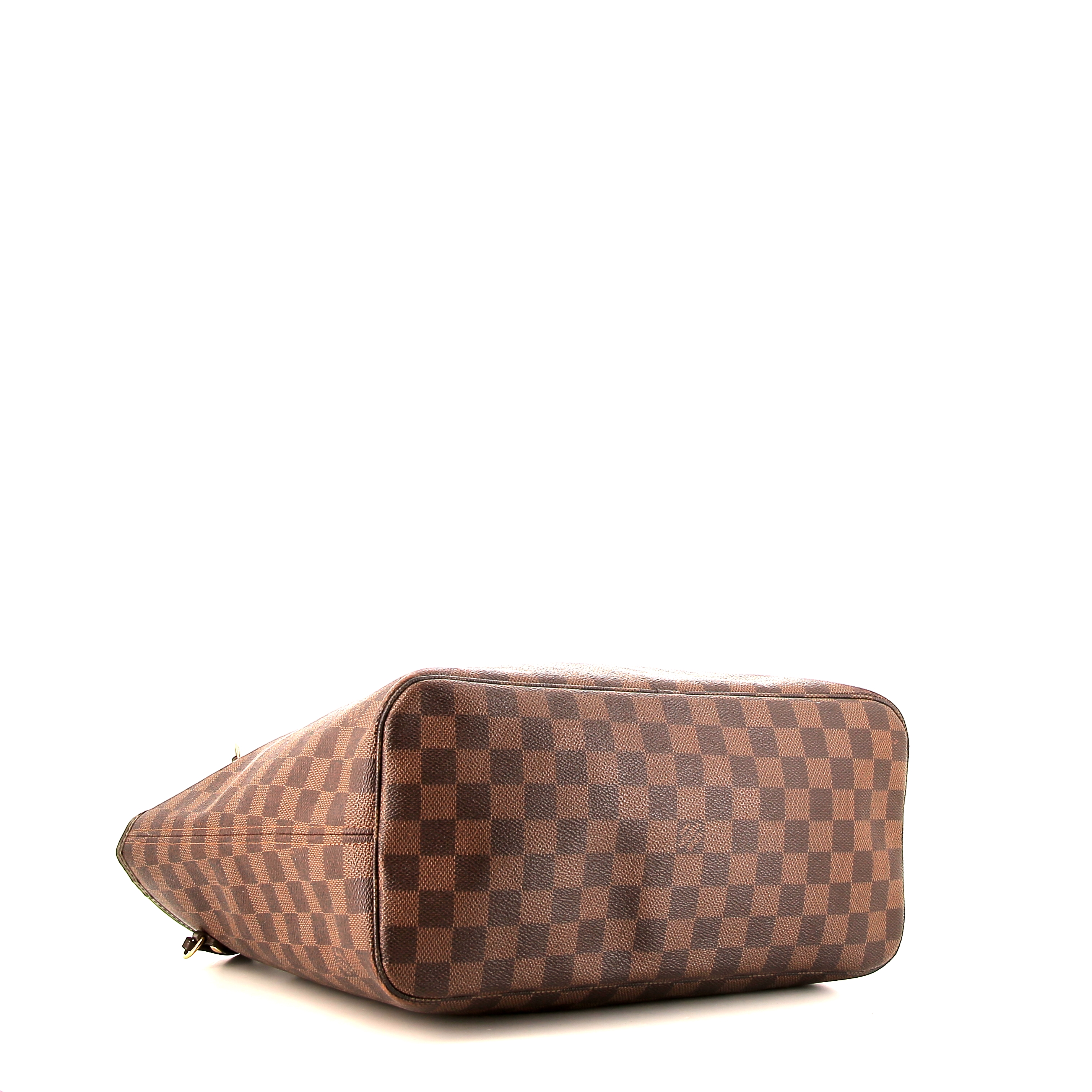 Louis Vuitton Neverfull medium model shopping bag in ebene damier canvas and brown leather - Detail D4