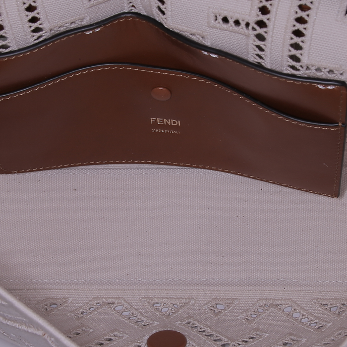 Borsa Fendi Baguette in tela monogram écru con motivo forato - Detail D3
