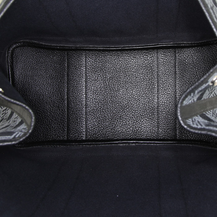 Sac cabas Hermès Garden Party en toile grise et noire et cuir noir - Detail D2