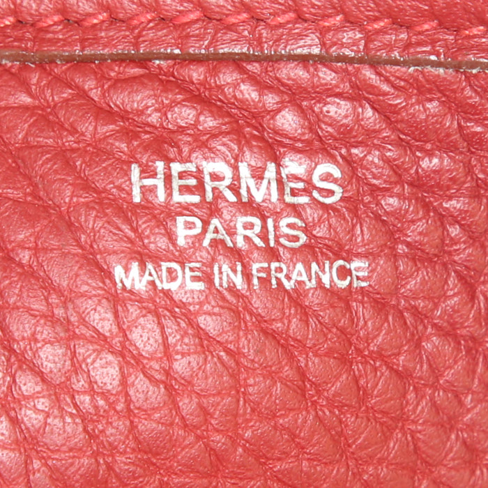 Borsa a tracolla Hermes Evelyne modello grande in pelle taurillon clemence rossa - Detail D3