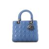 Dior Lady Dior medium model handbag in blue leather cannage - 360 thumbnail