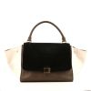 Celine Trapeze medium model handbag in brown and white leather and black suede - 360 thumbnail
