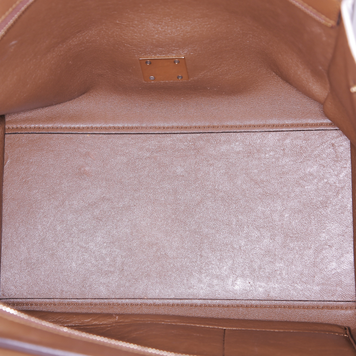 Celine Trapeze medium model handbag in brown and white leather and black suede - Detail D3