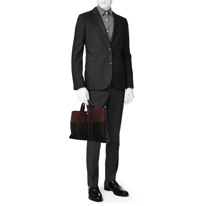 Hermes Toto Bag - Shop Bag shopping bag in burgundy and black canvas - Detail D1