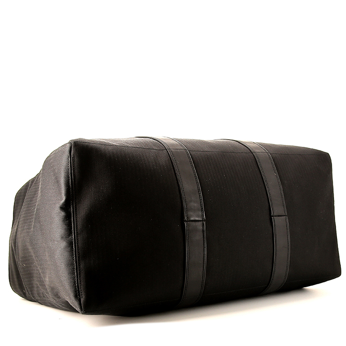 Hermes Acapulco travel bag in black chevrons canvas and black leather - Detail D4