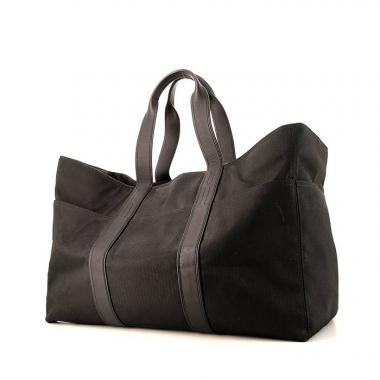 Bolsa de viaje Hermes Acapulco en lona espigas negra y cuero negro