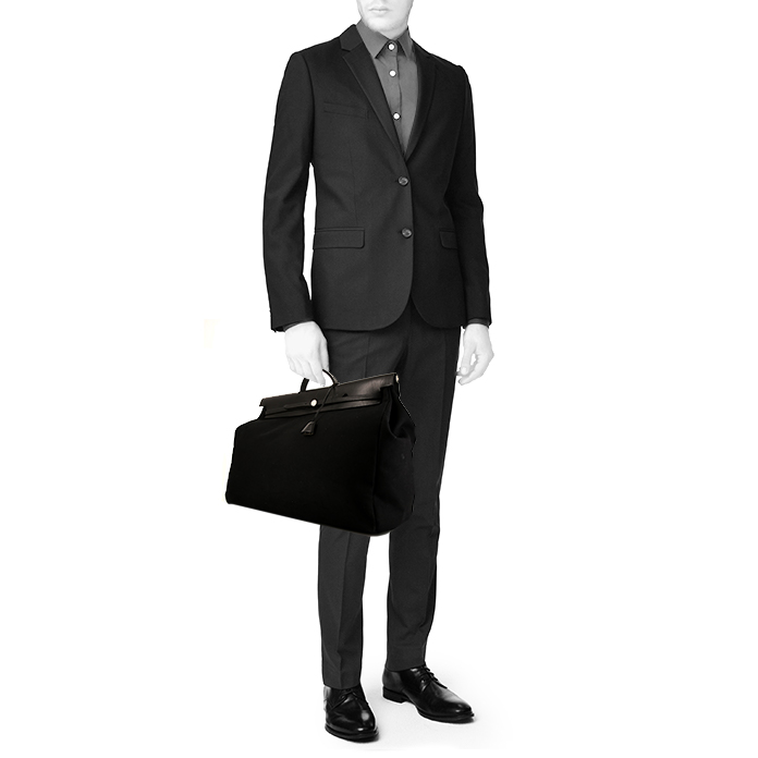 Borsa da viaggio Hermes Herbag in tela nera e pelle nera - Detail D1
