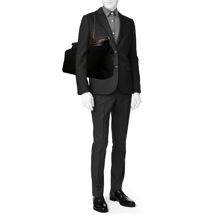 Sac de voyage Hermes Herbag en toile noire et cuir noir - Detail D2