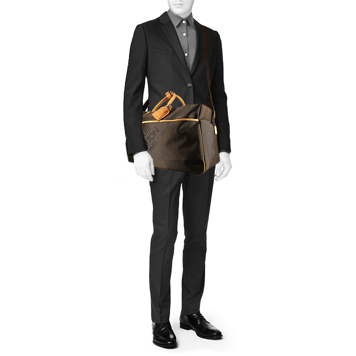 Bolsa de viaje Louis Vuitton Geant Albatros en tela monogram gris y cuero natural - Detail D2