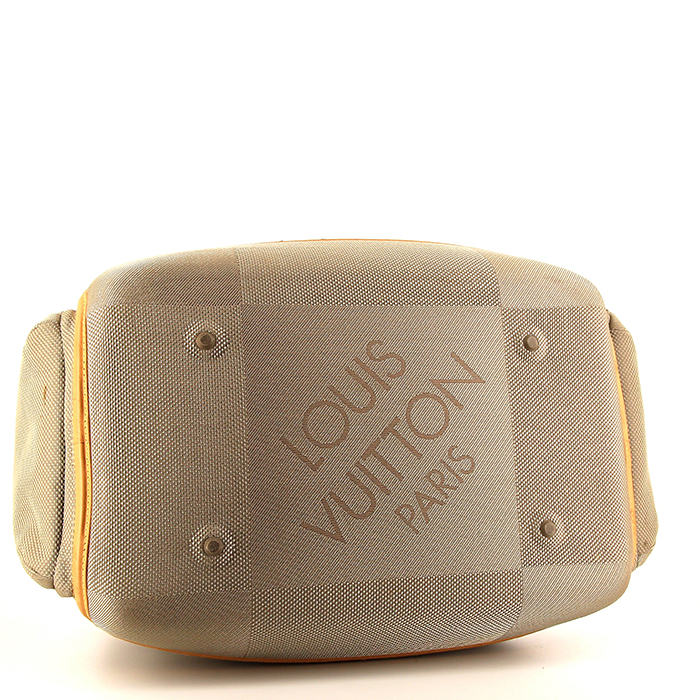 Bolsa de viaje Louis Vuitton Geant Aventurier en lona gris y cuero natural - Detail D4