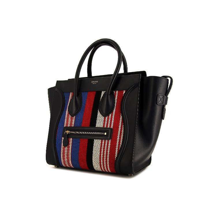 CELINE Black Red Smooth Leather Mini Luggage Tote Bag