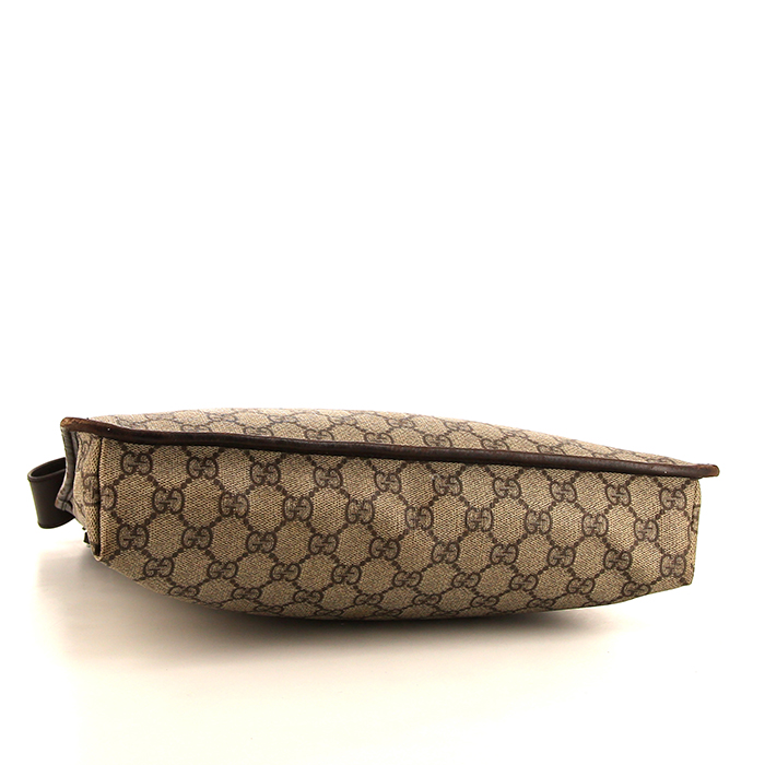 Borsa a tracolla Gucci Vintage in tela monogram beige e pelle marrone - Detail D4