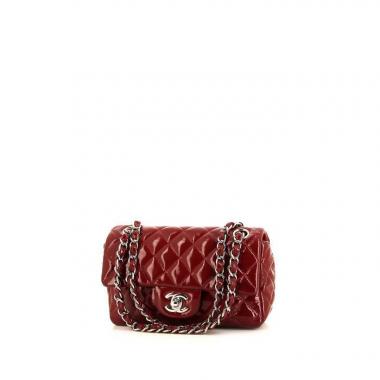 Borsa Chanel Timeless Mini in pelle verniciata e foderata bordeaux