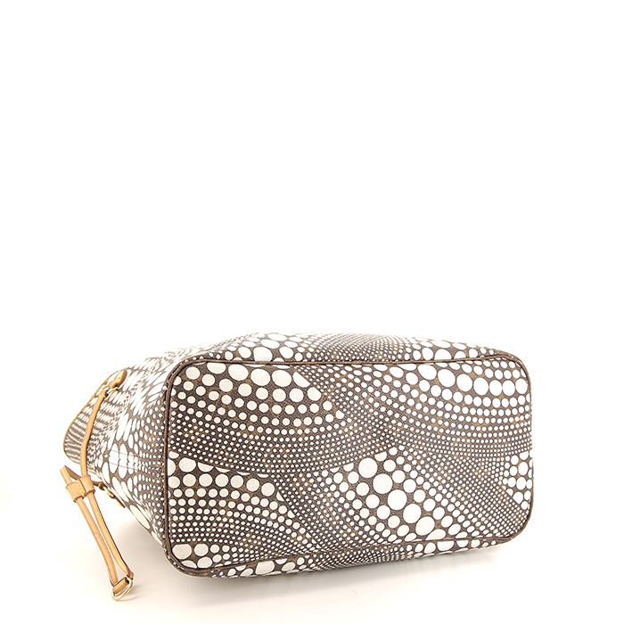 Bolso Cabás Louis Vuitton Neverfull Limited Editions modelo mediano en lona Monogram marrón y blanca y cuero natural - Detail D4