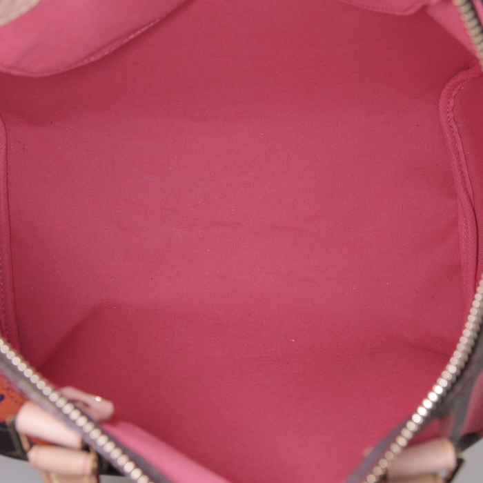 Bolso de mano Louis Vuitton Speedy Editions Limitées en lona Monogram marrón y roja y cuero natural - Detail D2