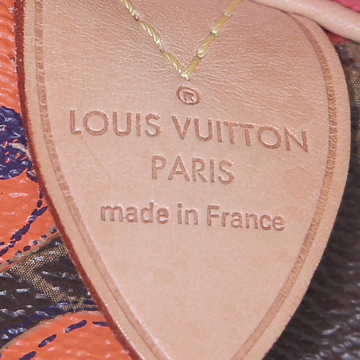 Louis Vuitton Speedy Editions Limitées handbag in brown and red monogram canvas and natural leather - Detail D3