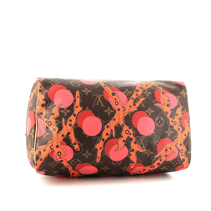 Bolso de mano Louis Vuitton Speedy Editions Limitées en lona Monogram marrón y roja y cuero natural - Detail D4