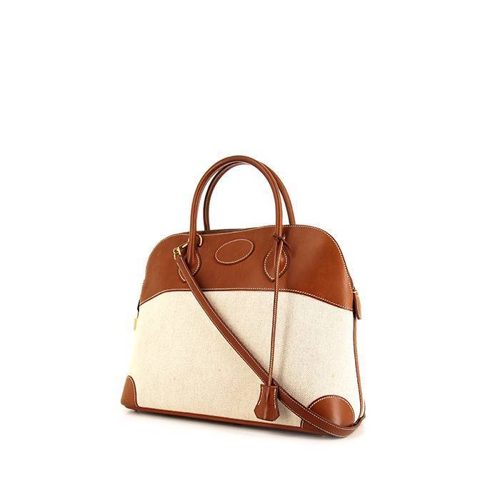 Bolso de mano Hermes Bolide 37 cm en lona beige y cuero Barenia marrón