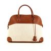 Hermes Bolide 37 cm handbag in beige canvas and brown Barenia leather - 360 thumbnail