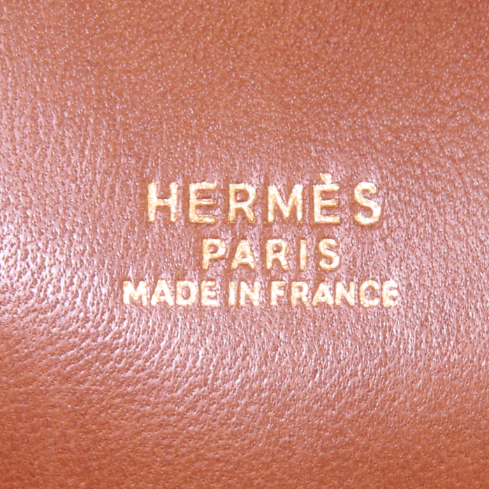Sac à main Hermes Bolide 35 cm en toile beige et cuir Barénia marron - Detail D4